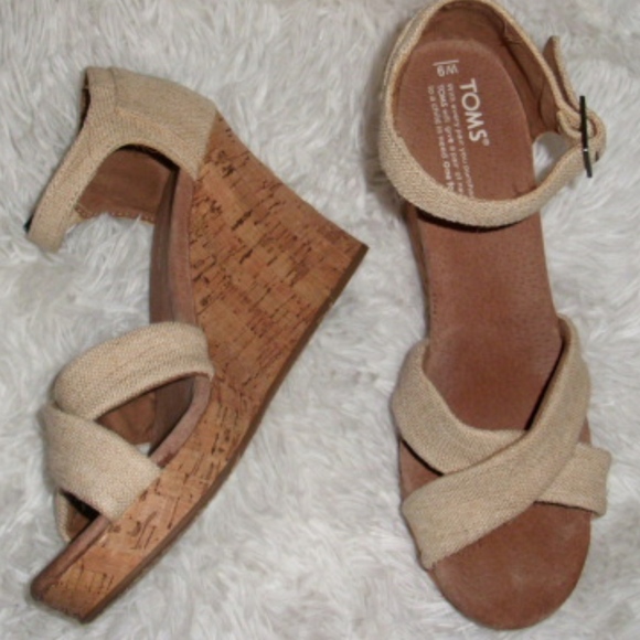 Toms Platform Cork Wedges Sandals, Size 9W - Picture 1 of 5